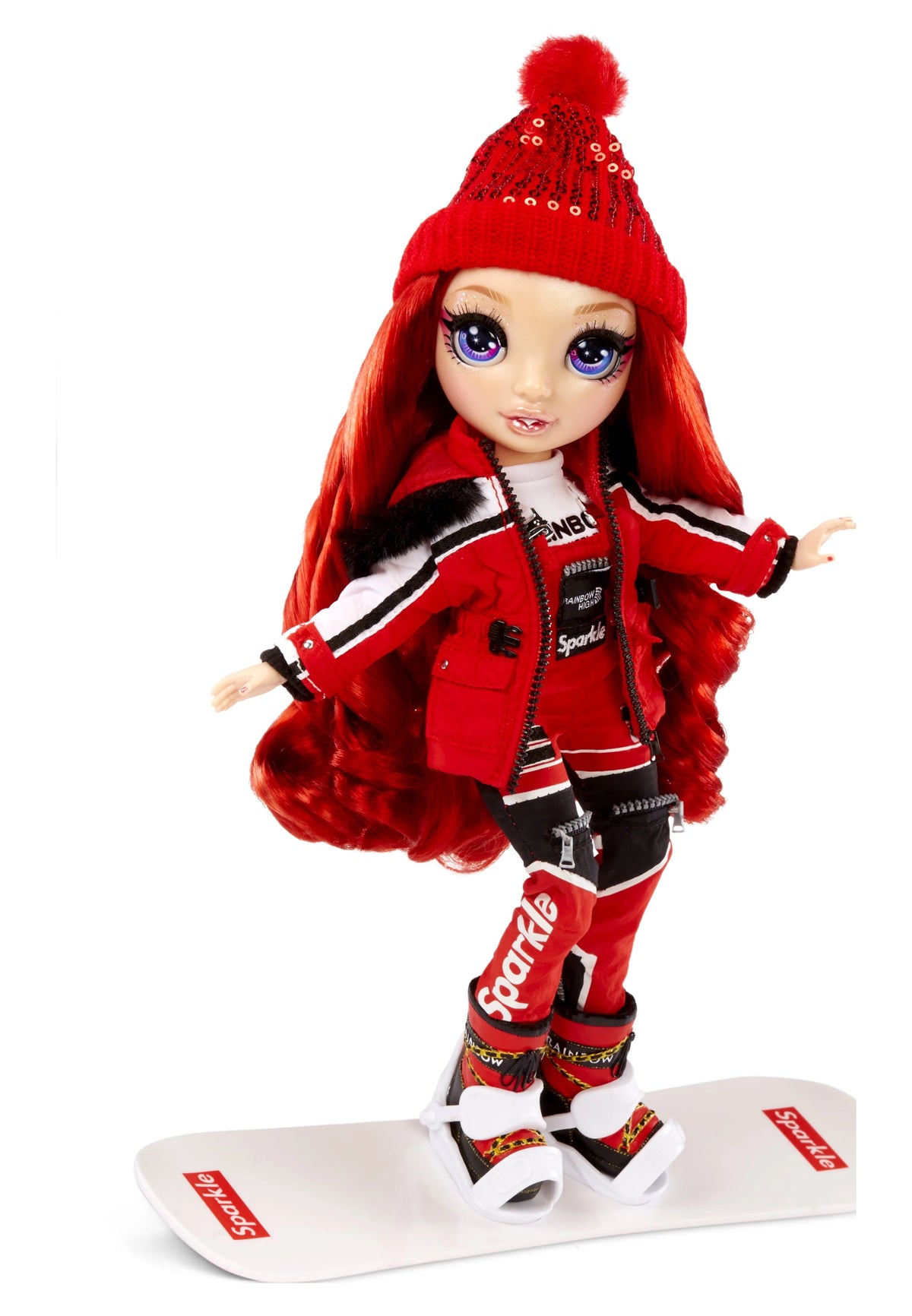 Red Fashion Doll Playset With 2 Outfits, Snowboard And Winter Accessories Y134812