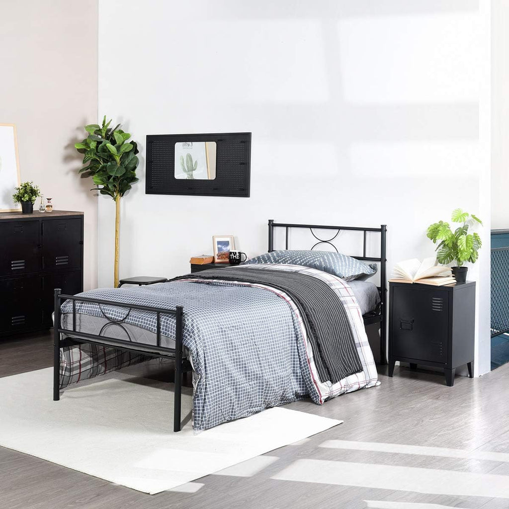 Black Metal Twin Size Bed Frame with Headboard and Footboard K9534