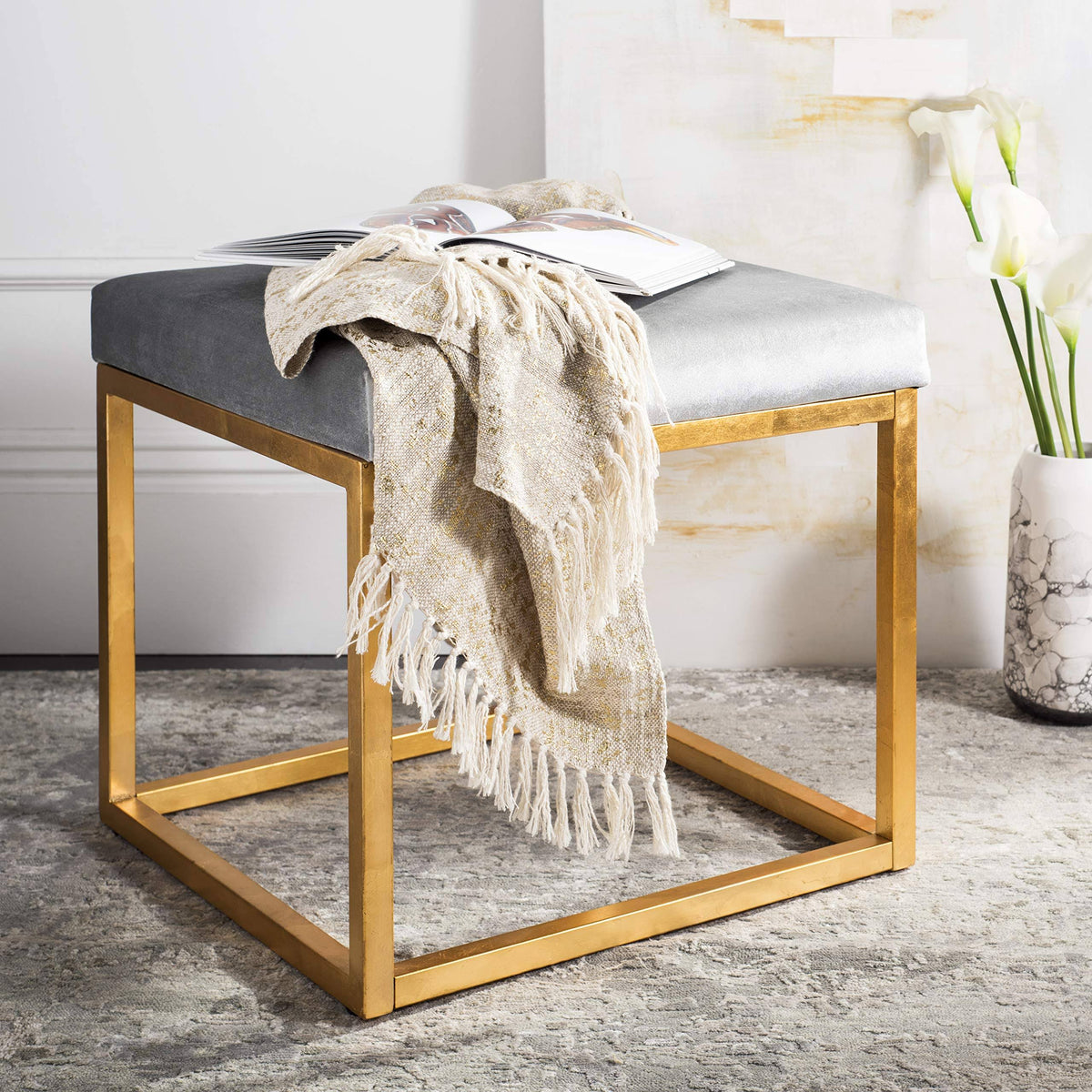 Velvet Square Ottoman N2131