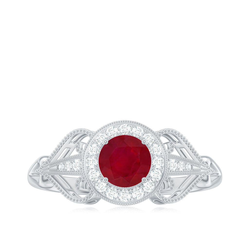 Ruby and Diamond Engagement Ring, 925 Sterling Silver I130843