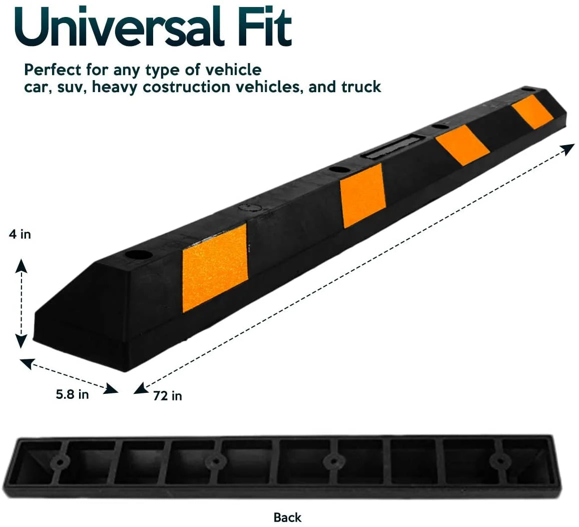 Rubber Parking Curb 72" Black Striped Wheel Stopper with Yellow Reflective Tape E2549