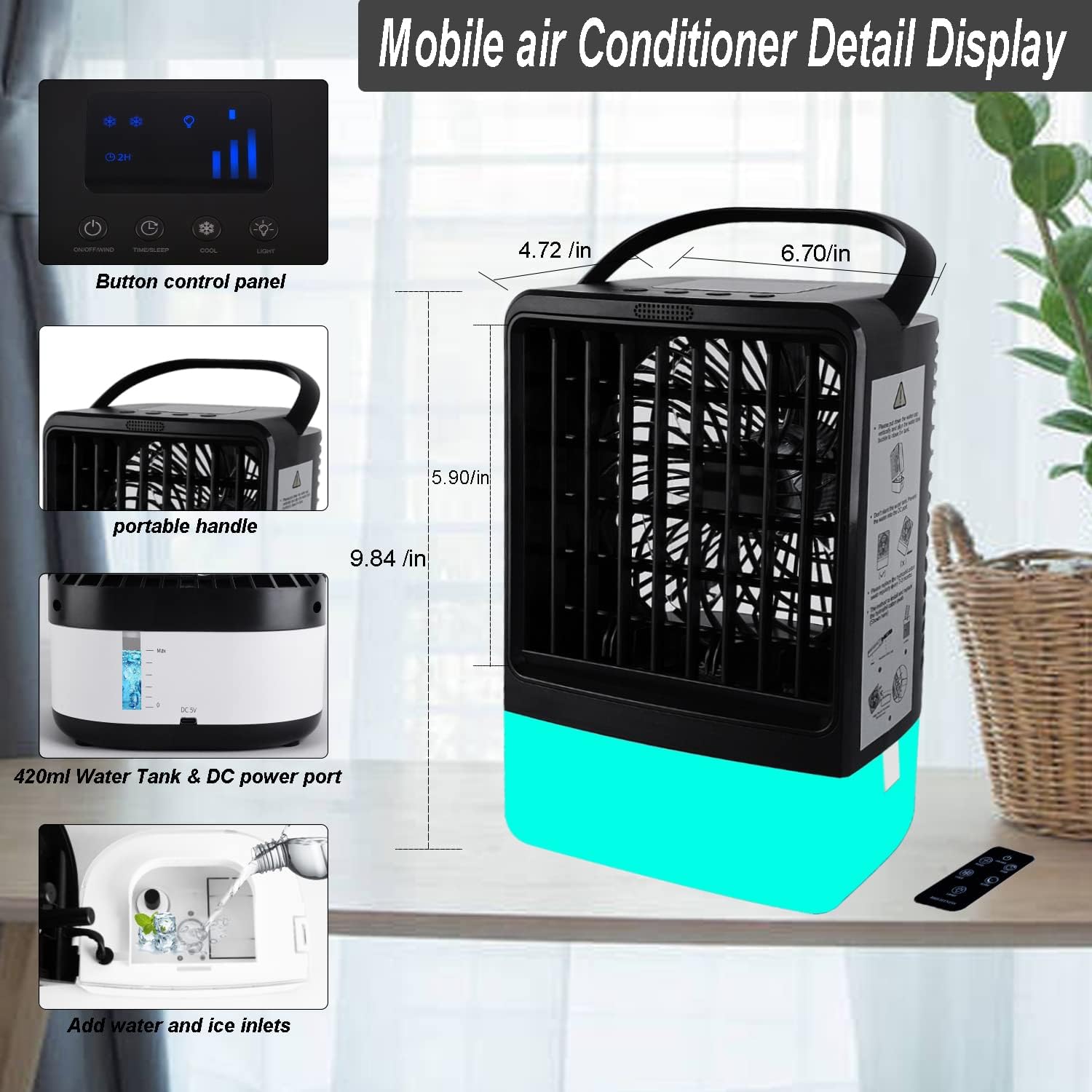 Portable Air Cooler Fan with 4000mAh Battery and Remote O5460
