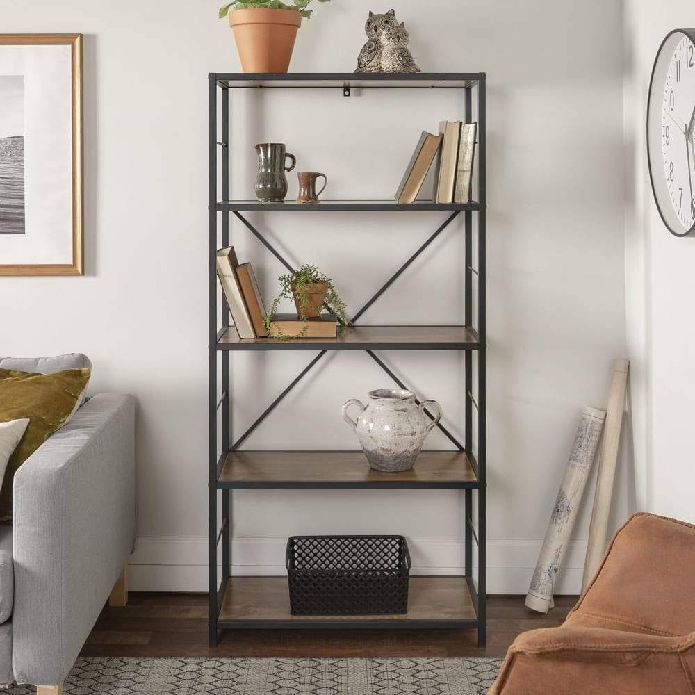 Rustic Metal and Wood Media Bookshelf S158938