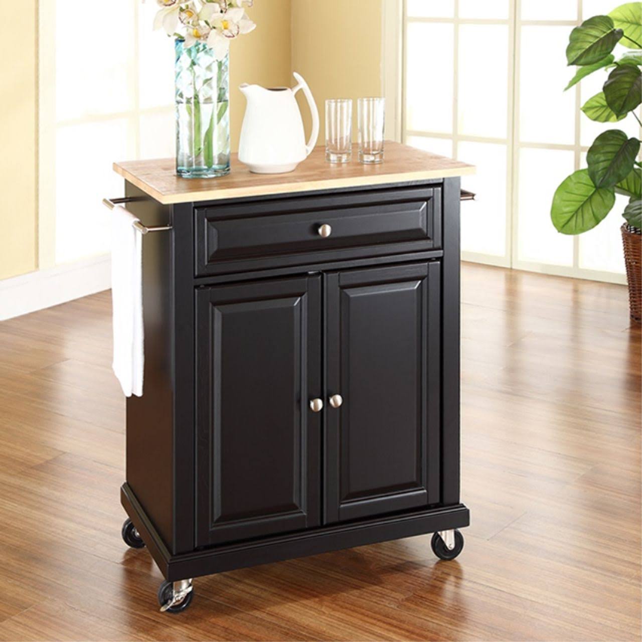 Solid Black Granite Top Portable Kitchen Cart G787269
