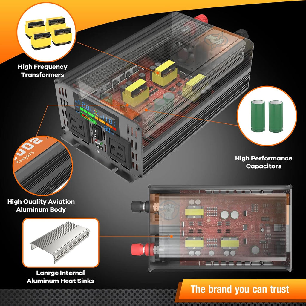 2000 Watts 12V to 110V Modified Sine Wave Power Inverter with Dual AC Outlets and USB Port B526991