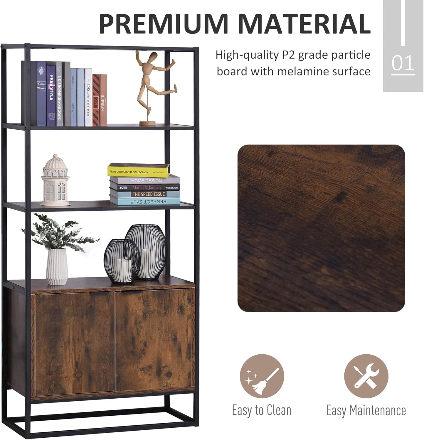 Brown Storage Cabinet with 3 Open Shelves R50220