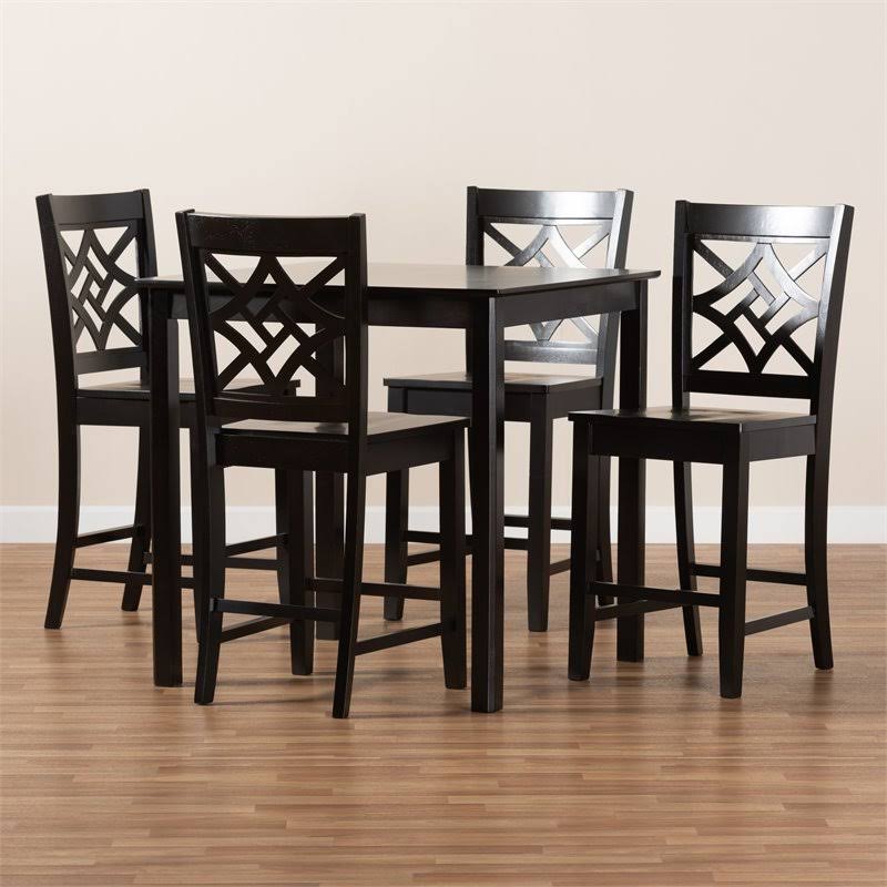 Transitional Dark Brown Finished Wood 5-Piece Pub Set K124842