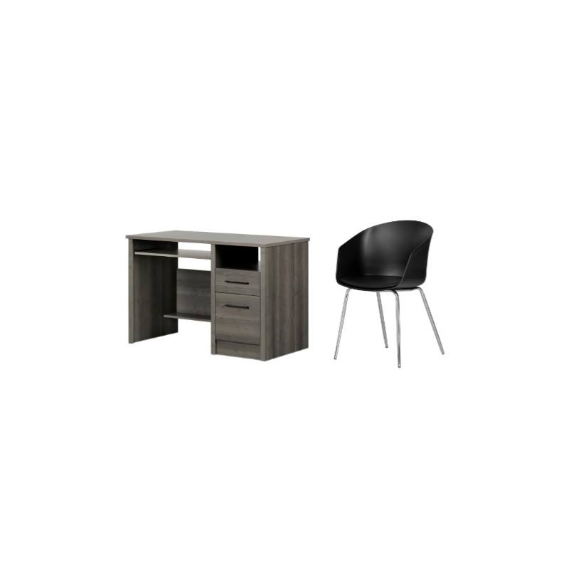 Gravity Gray Maple Desk and 1 Black and Chrome Chair Set K1212