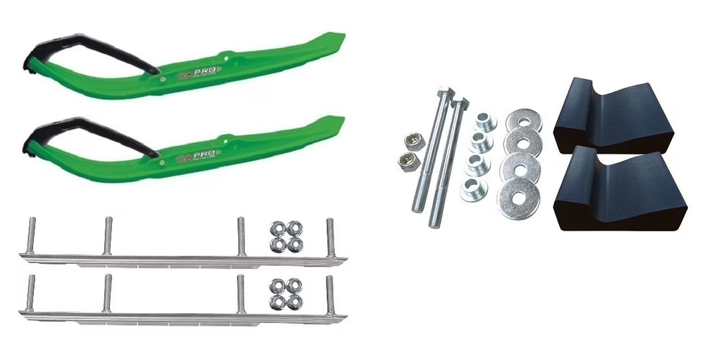 Green MTX Snowmobile Skis with 9" Shaper Bars Complete Kit M673