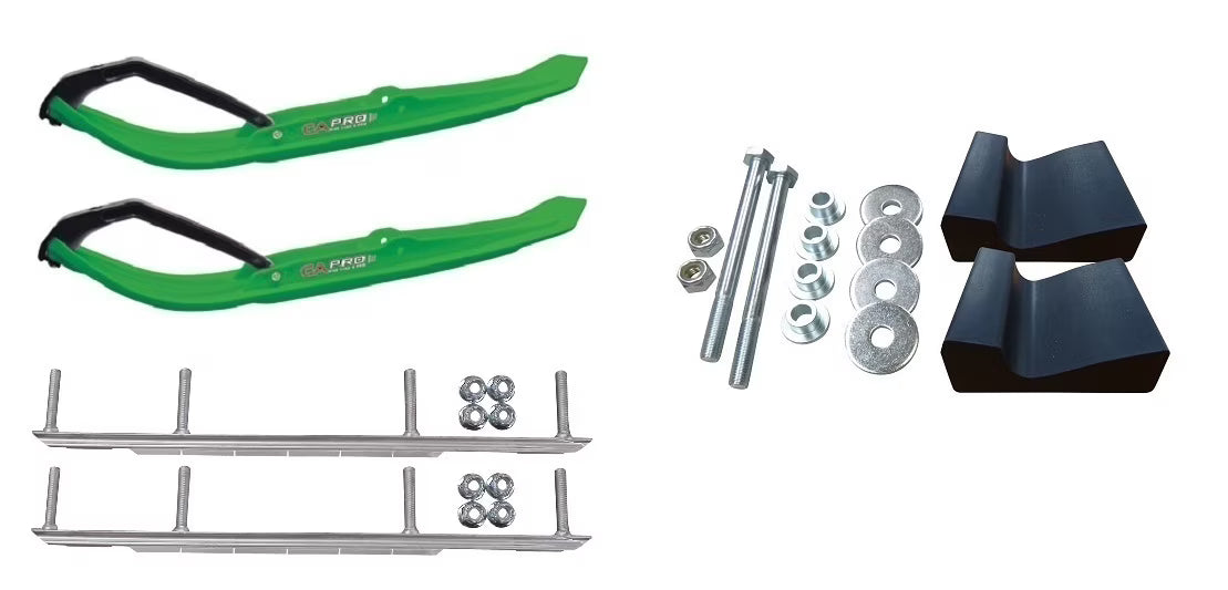 Green MTX Snowmobile Skis with 9" Shaper Bars Complete Kit M673