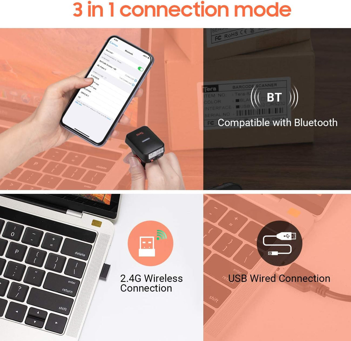 Wireless Ring Barcode Scanner with Bluetooth G4267