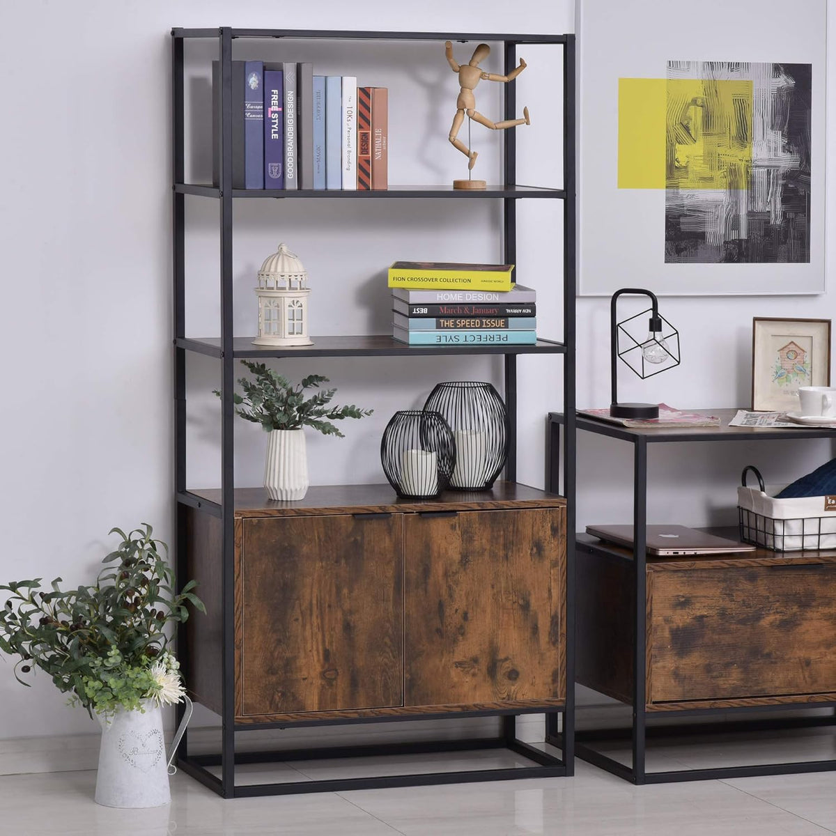 Brown Storage Cabinet with 3 Open Shelves R50220