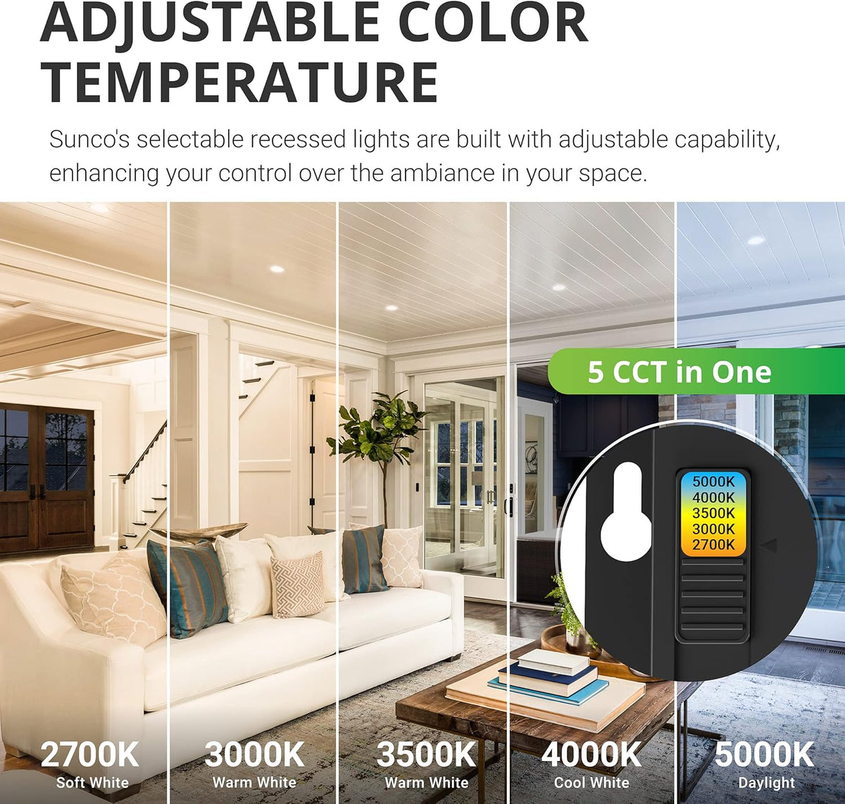 6 Pack 3 Inch Adjustable Color CCT Recessed LED Light N2878