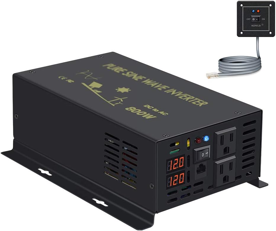 800Watt 12V DC to 110V 120V Power Inverter with Remote Control Dual AC Outlets O59922