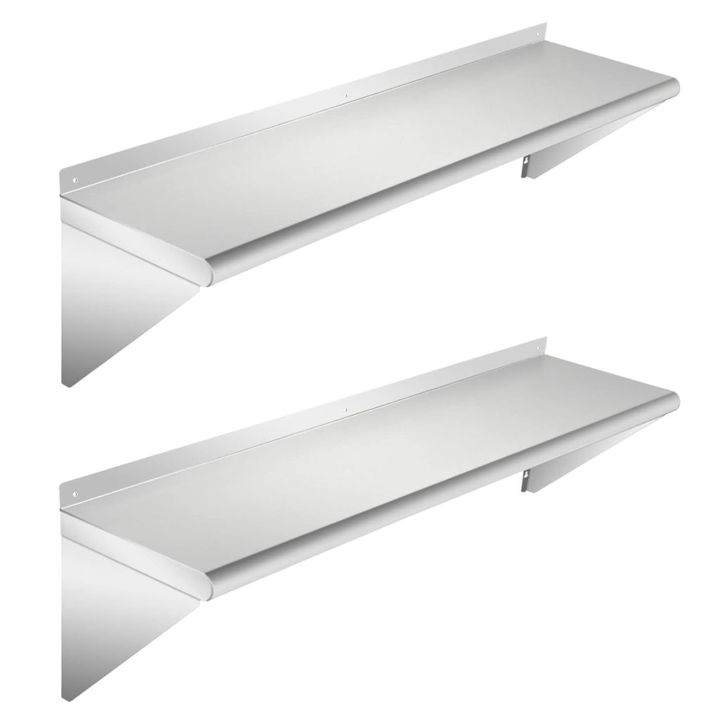 Stainless Steel Wall Mount Shelves, Set of 2, 48 x 12 Inch E588578