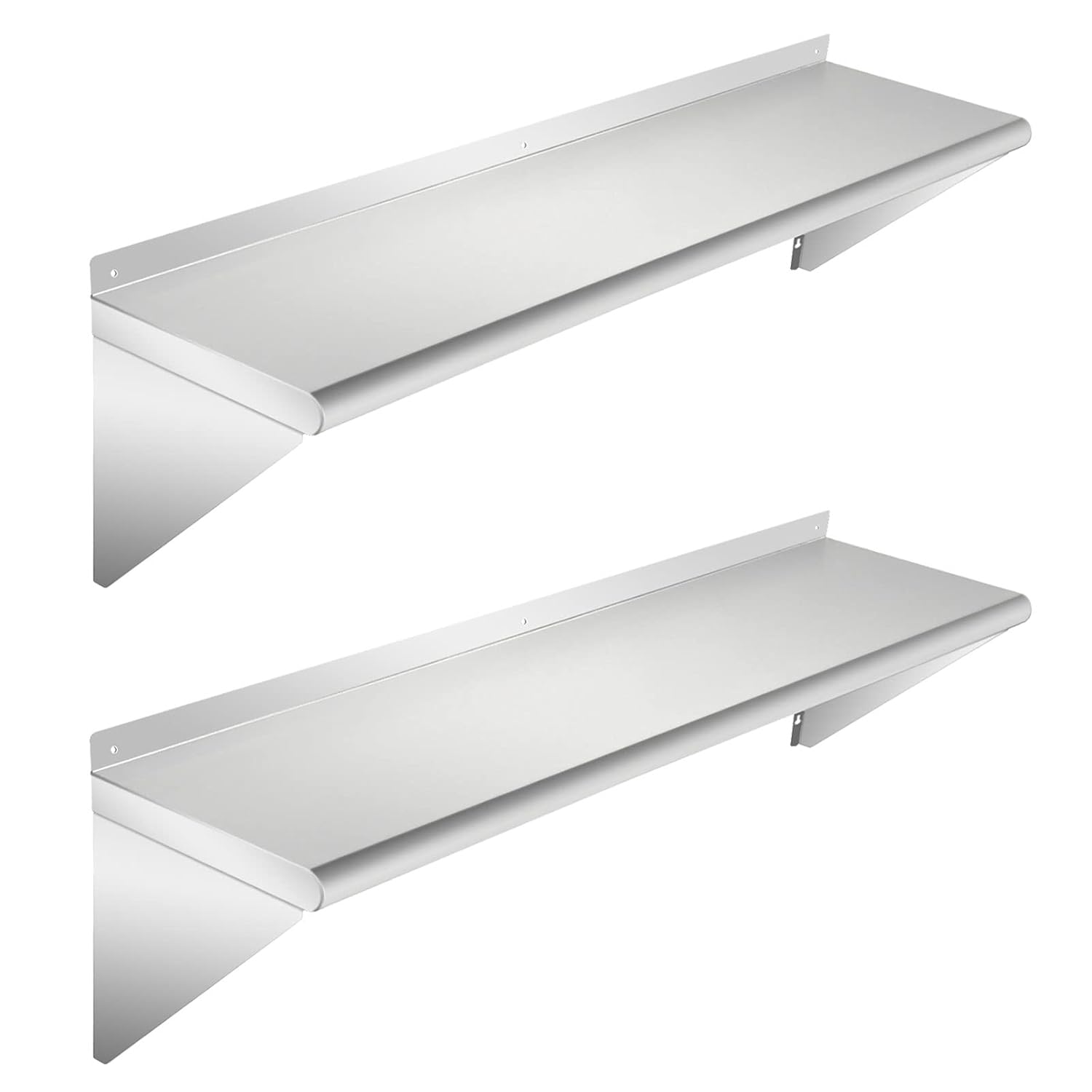 Stainless Steel Wall Mount Shelves, Set of 2, 48 x 12 Inch E588578