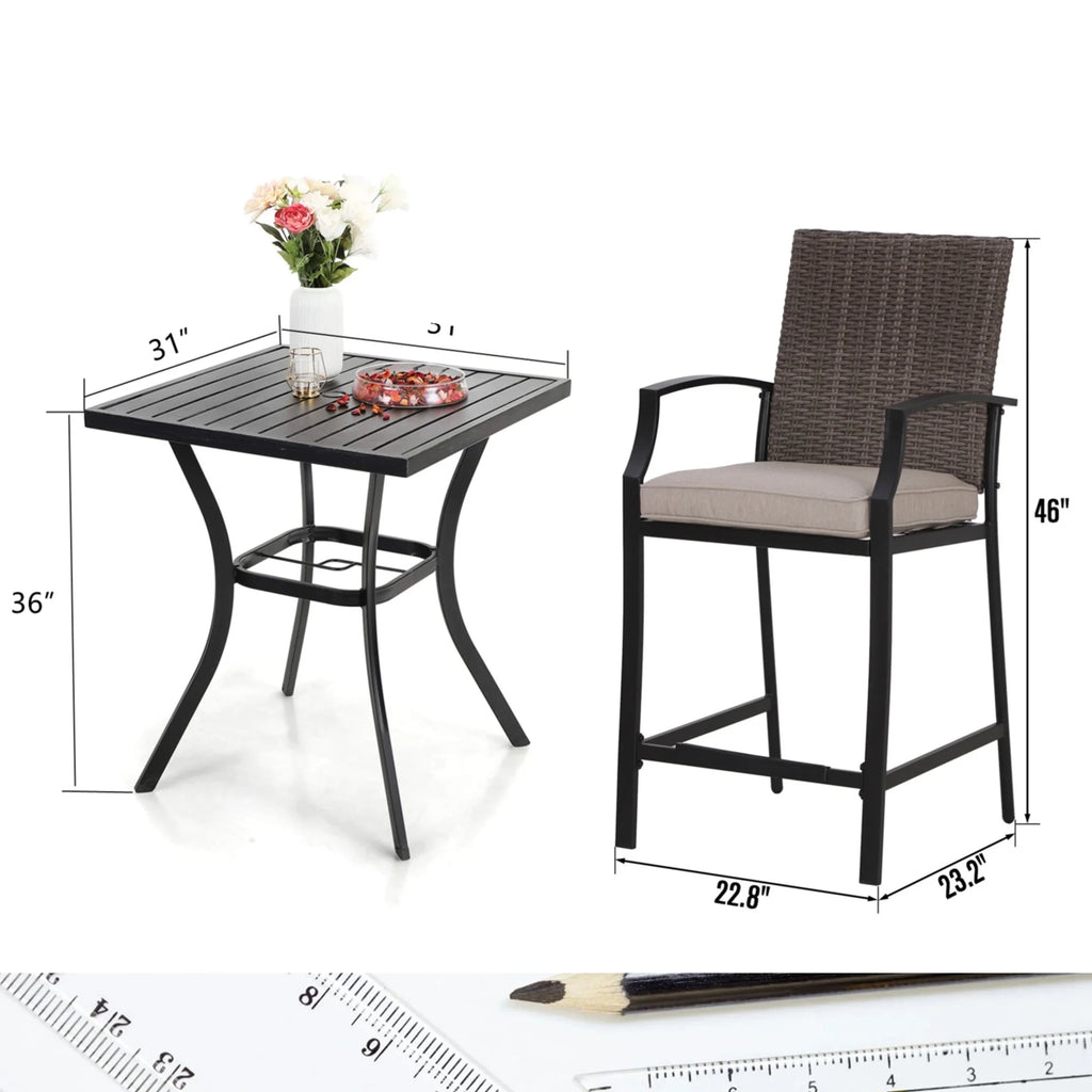 3 Pcs Patio Wicker Bistro Set Bar Table Stool I482