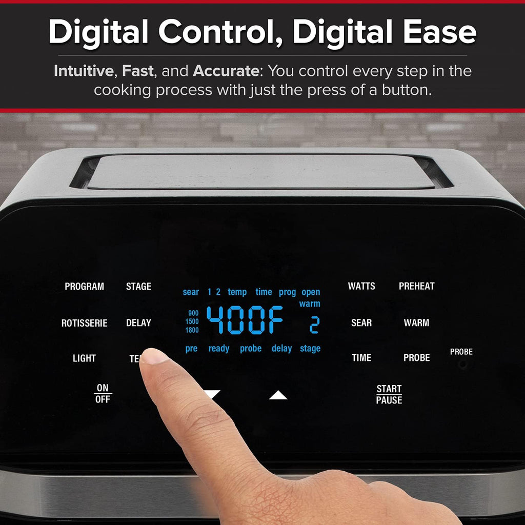 Brio Air Fryer Smart Oven, 15.5-Qt X-Large Family Size, Countertop Convection Rotisserie Grill Combo, 4 Rack Positions, 50°-425°F Temperature Controls in 5° Increments, Linear Thermal Technology and Integrated Temperature Probe Q990
