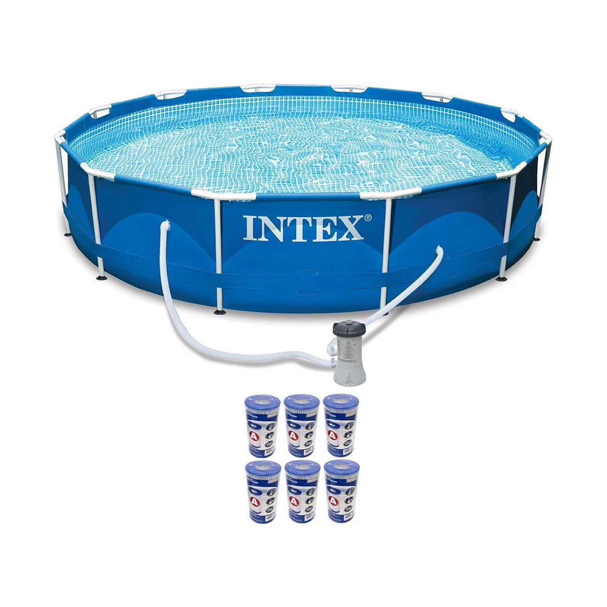 12ft x 30in Metal Frame Round Swimming Pool Set with Pump & Filters X85289