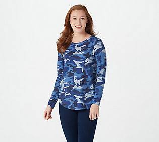 Navy Combo French Terry Long-Sleeve Camo Top W4202