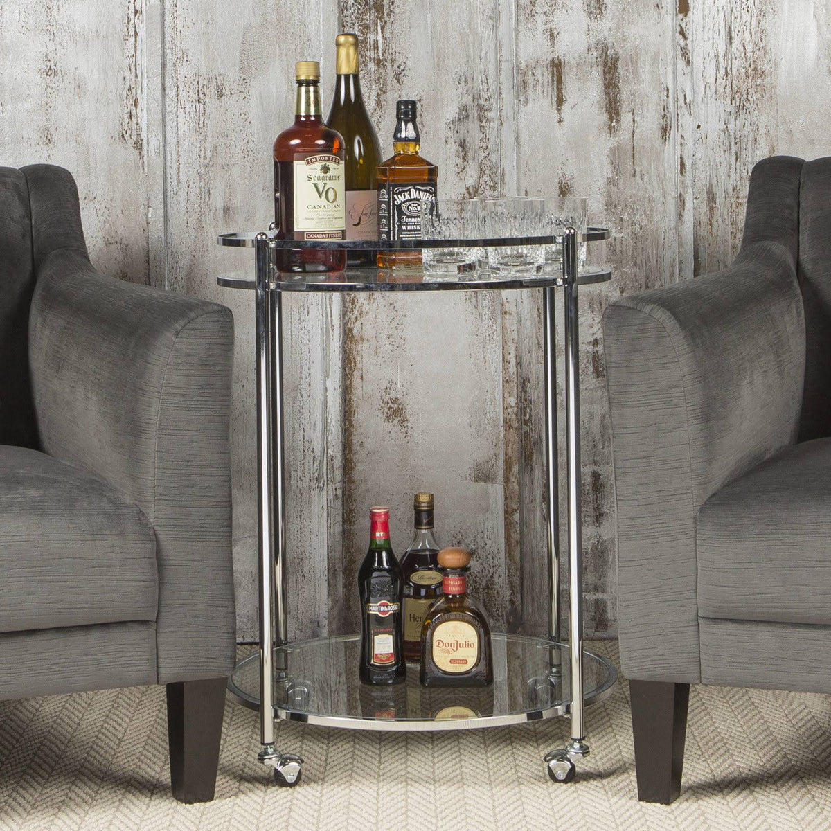 24x22 Round Cart Chrome Clear Glass B9383