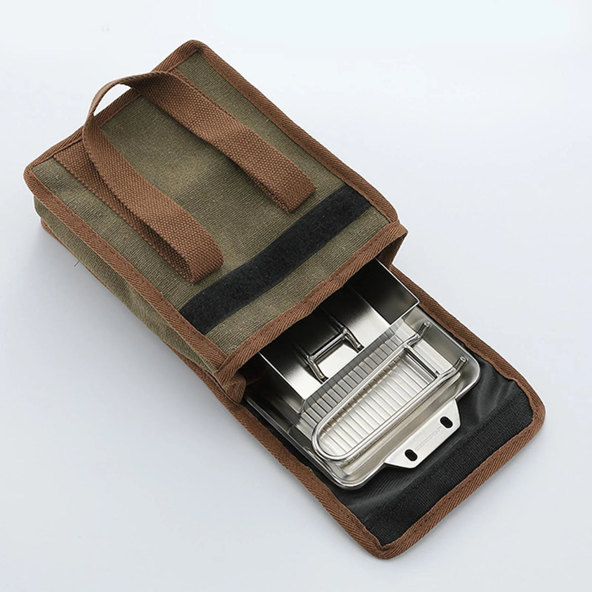 Stainless Steel Frying Pan Camping Pot with Lid Foldable Handle Cookware V8349