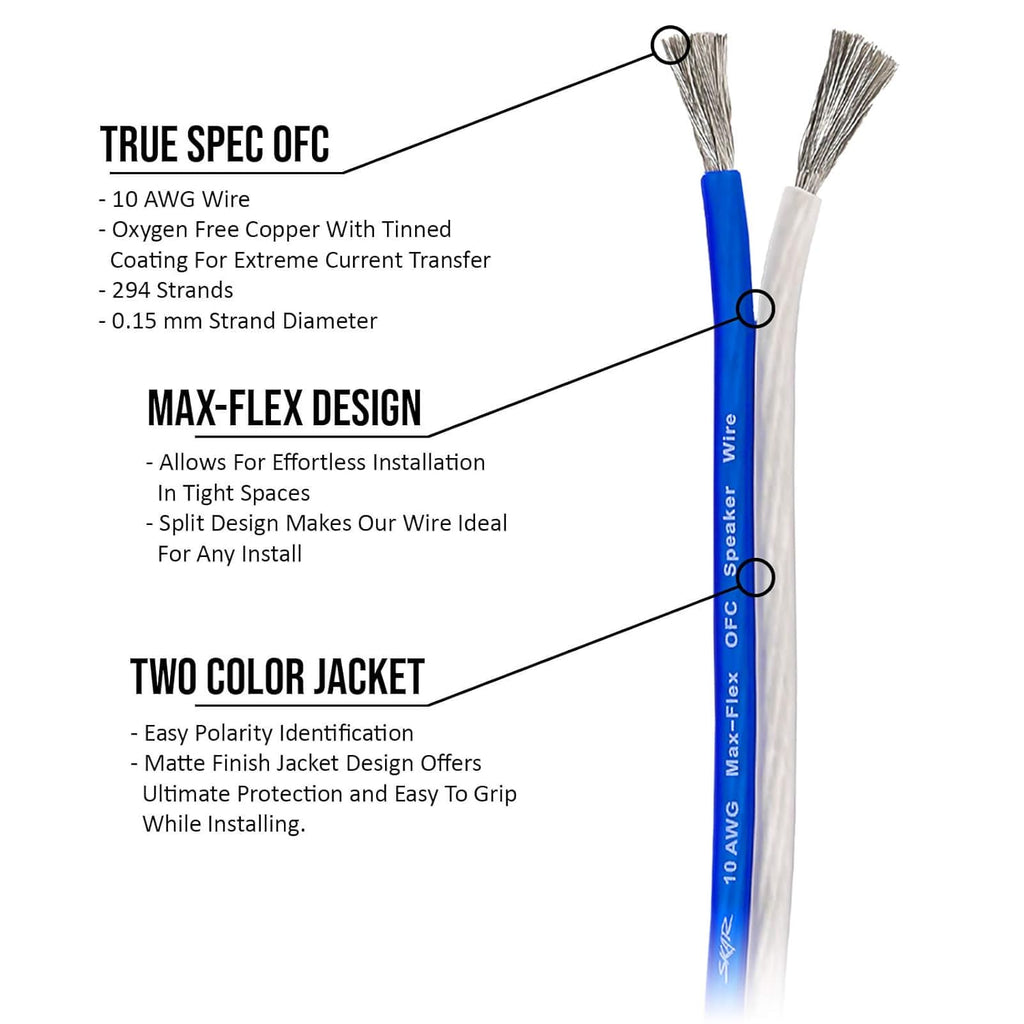 10 Gauge Oxygen-Free Copper Speaker Wire 30 Feet Pack of 2 G2208