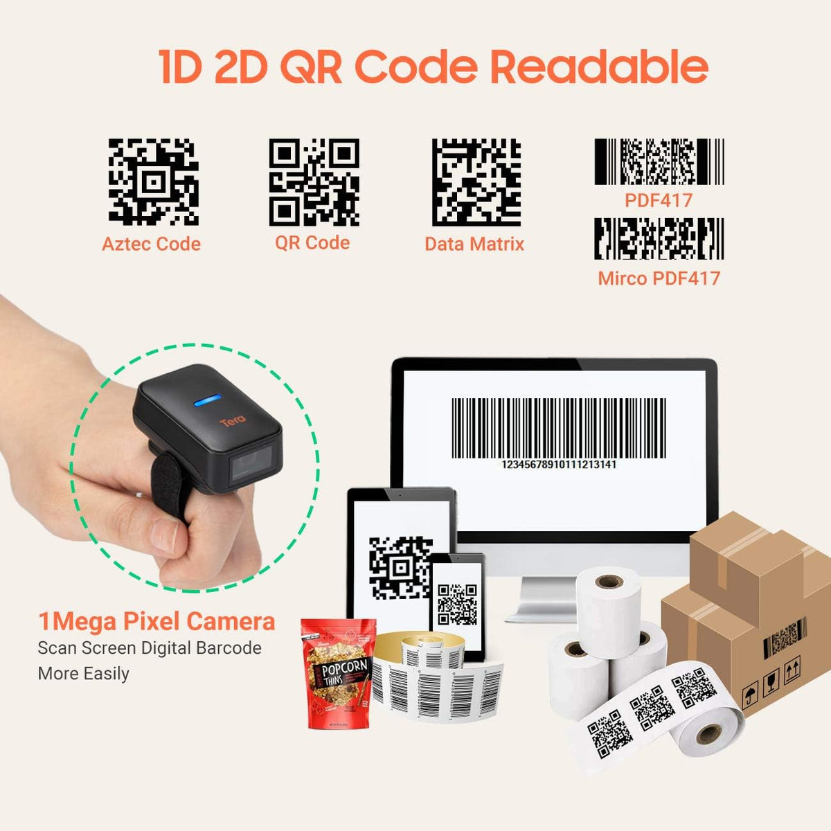 Wireless Ring Barcode Scanner with Bluetooth G4267
