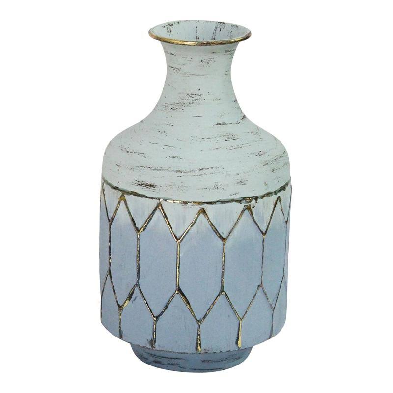 6.69x22 Metal Coastal Table Vase in Distressed Blue/Gold R7669