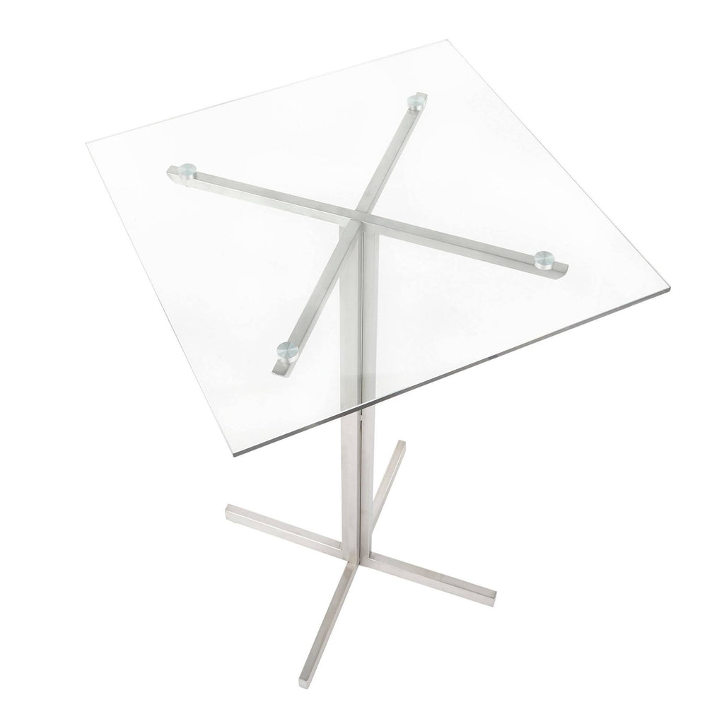 Square Bar Table Stainless Steel Clear Glass Top B75583