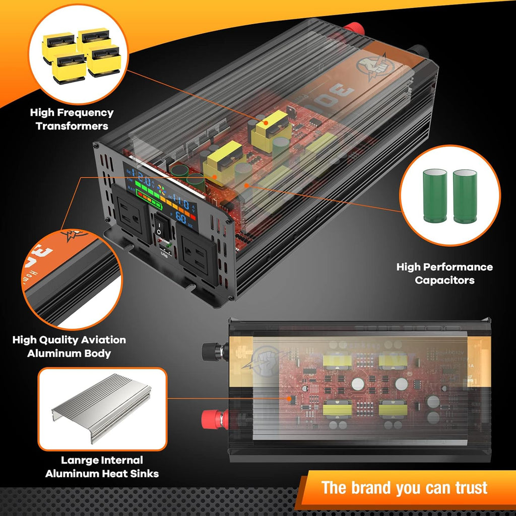 2000 Watts 12V to 110V Modified Sine Wave Power Inverter with Dual AC Outlets and USB Port B526991