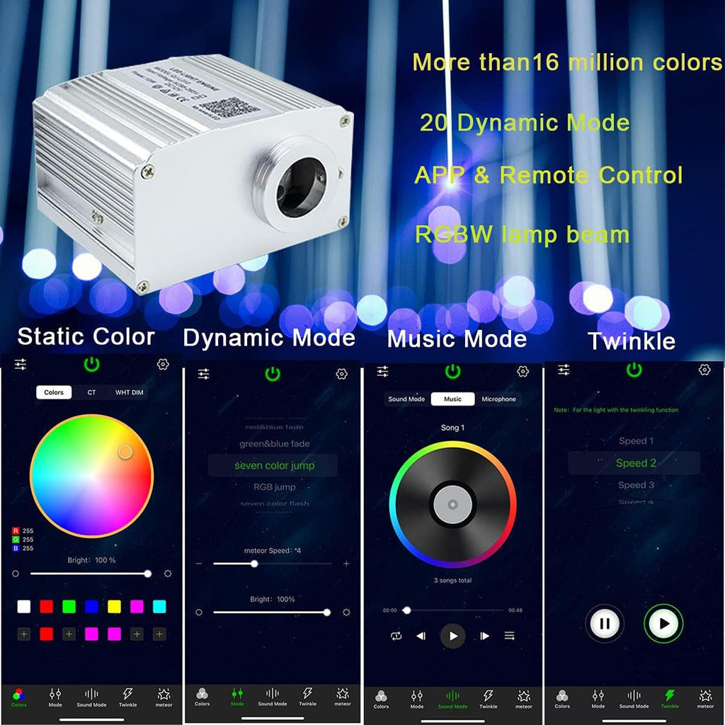 Bluetooth Fiber Optic Star Ceiling Light Kit Mixed 375pcs 9.8ft Strands H6122
