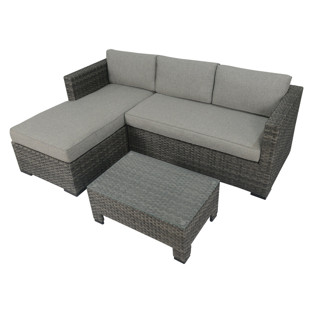 3 Pcs L-Shaped Outdoor Wicker Convertible Sectional Set with Tea Table Z25682