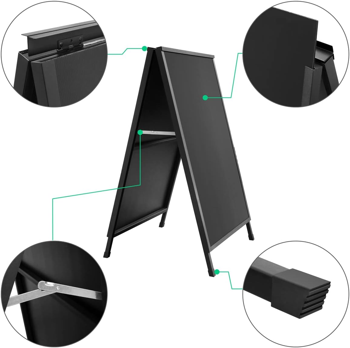 Heavy Duty Double-Sided Folding A-Frame Sidewalk Sign 24x36 Inch Black Coated Steel Metal Frame Only Pack of 2 R7484