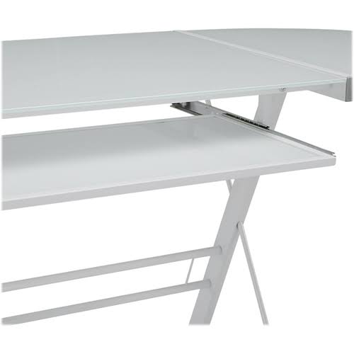 White L-Shaped Tempered Glass Computer Desk O1550
