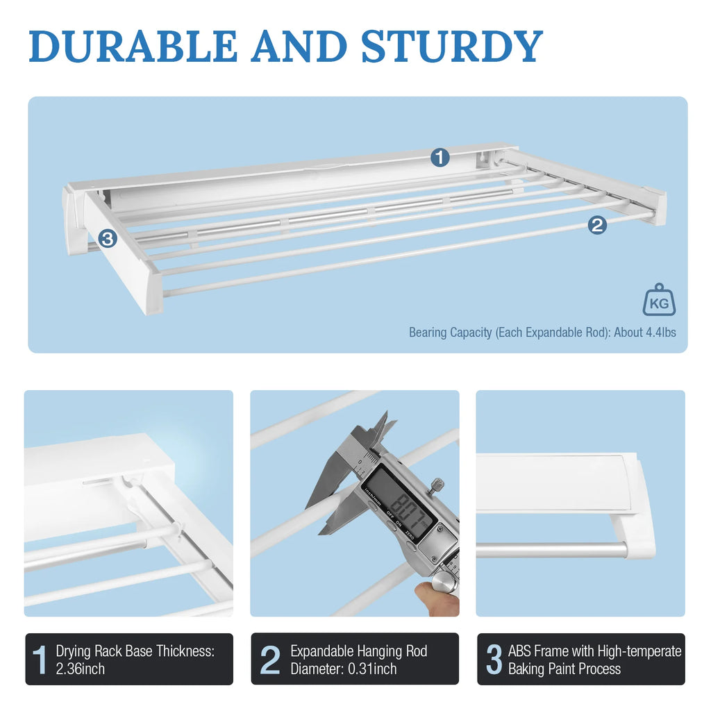 White Wall Mounted Foldable Clothes Drying Rack X322044