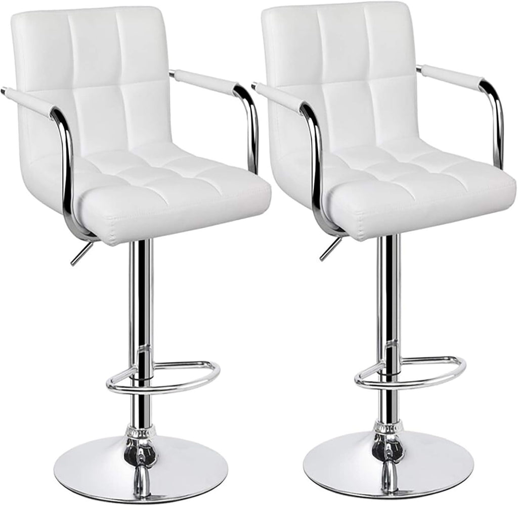 White Bar Stools Set of 2 with Arms Swivel Counter Height Adjustable Bar Stool with Back Z3722