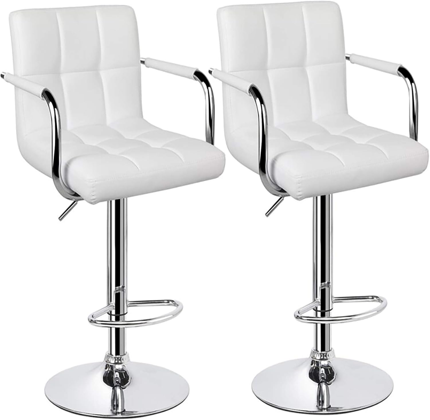 White Bar Stools Set of 2 with Arms Swivel Counter Height Adjustable Bar Stool with Back Z3722