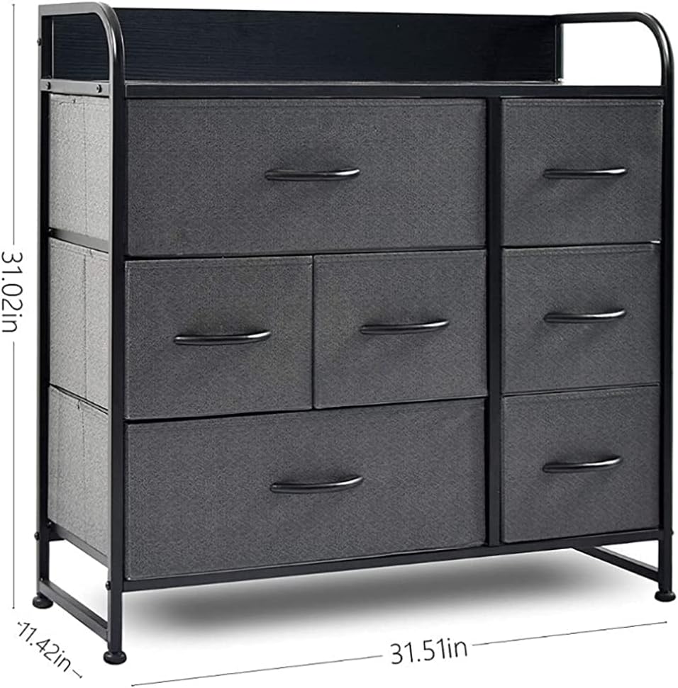 Black 7 Drawer Fabric Dresser with Wood Top P718014