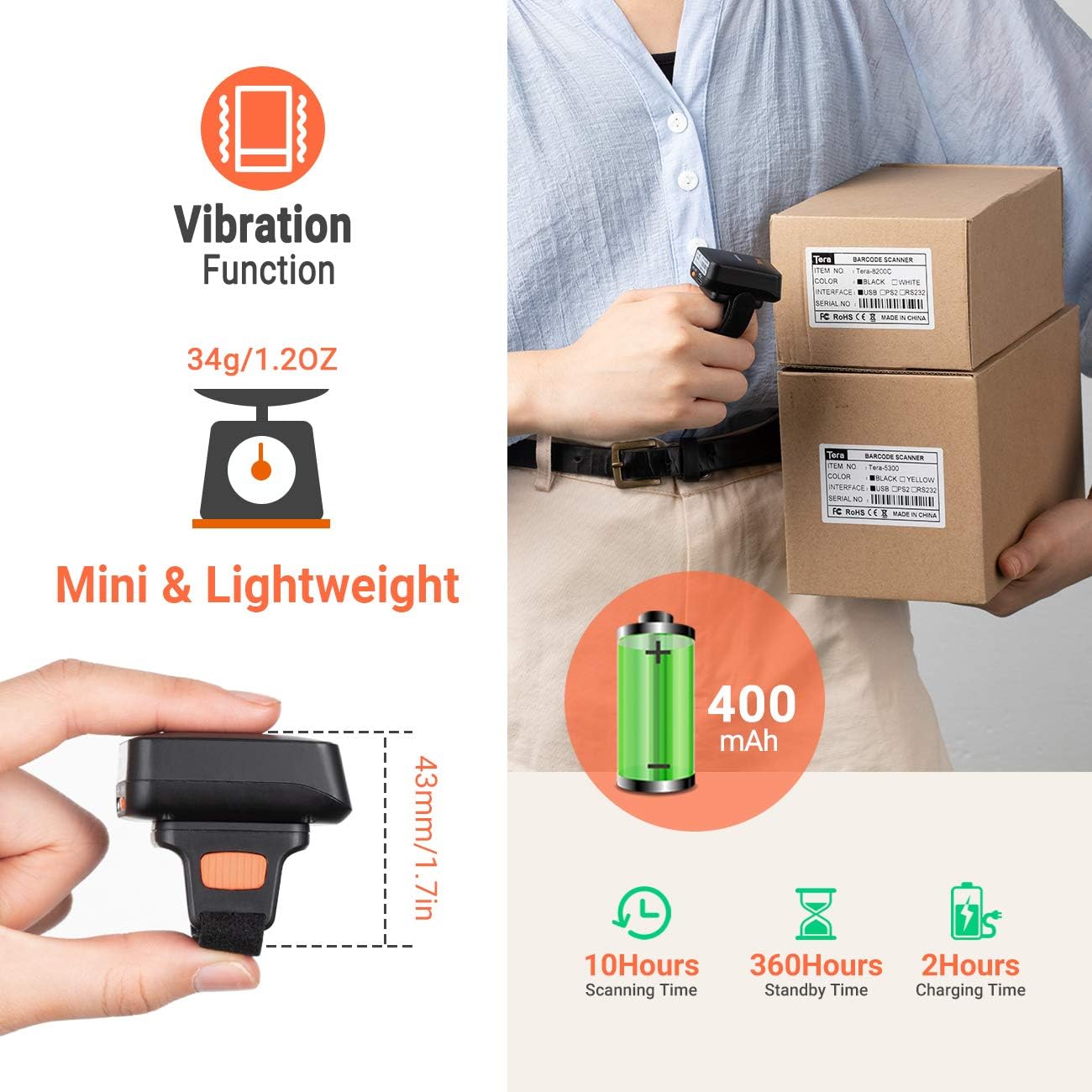 Wireless Ring Barcode Scanner with Bluetooth G4267