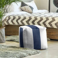 White/Navy Blue Fabric Square Pouf O31827