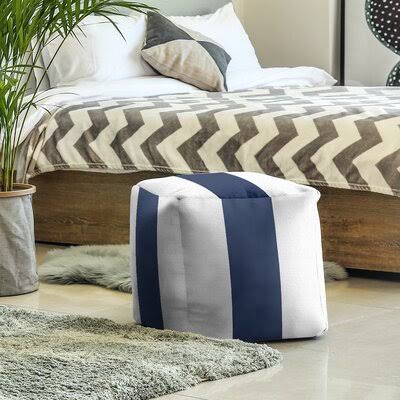 White/Navy Blue Fabric Square Pouf O31827