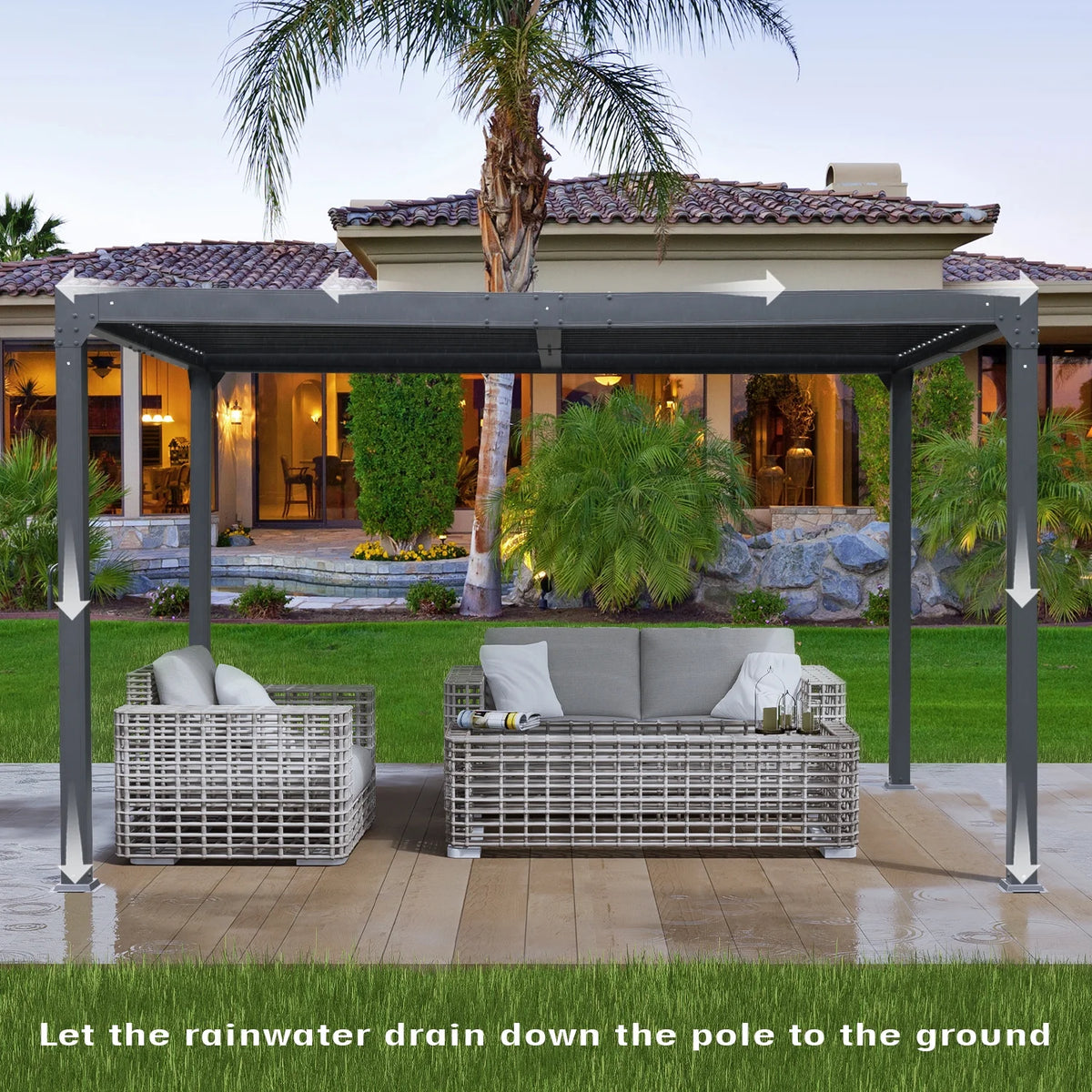 13 x 10 ft. Outdoor Aluminum Louvered Pergola Waterproof Gazebo with 2 Adjustable Rainproof Panels - Dark Gray I367
