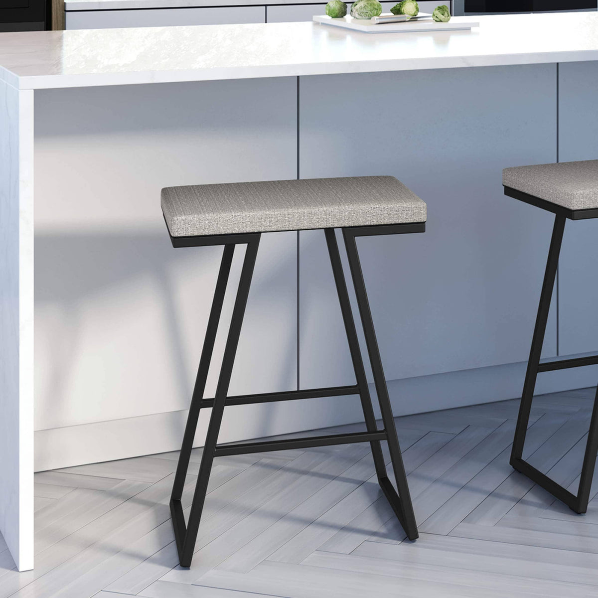 Black/Silver Gray PVC and Metal Counter Stool T793696
