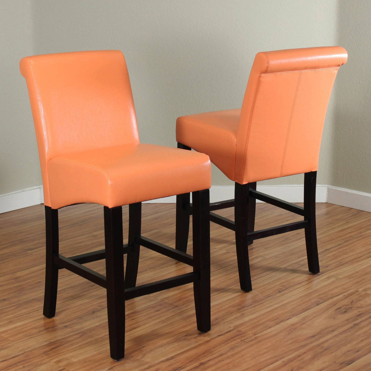 Faux Leather Counter Stools (Set of 2) Orange T26235