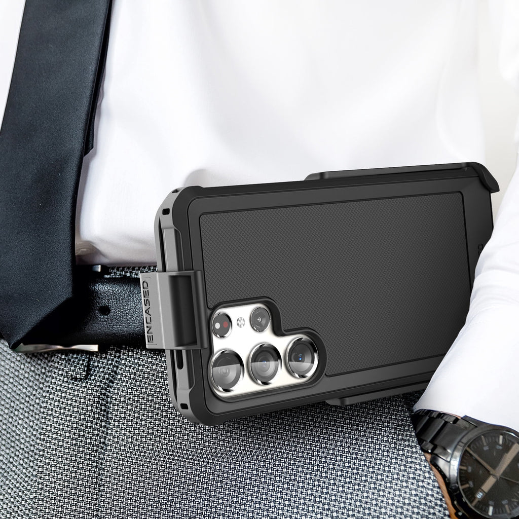 Falcon Belt Case with Holster Clip and Tempered Glass Screen Protector (Black) A634