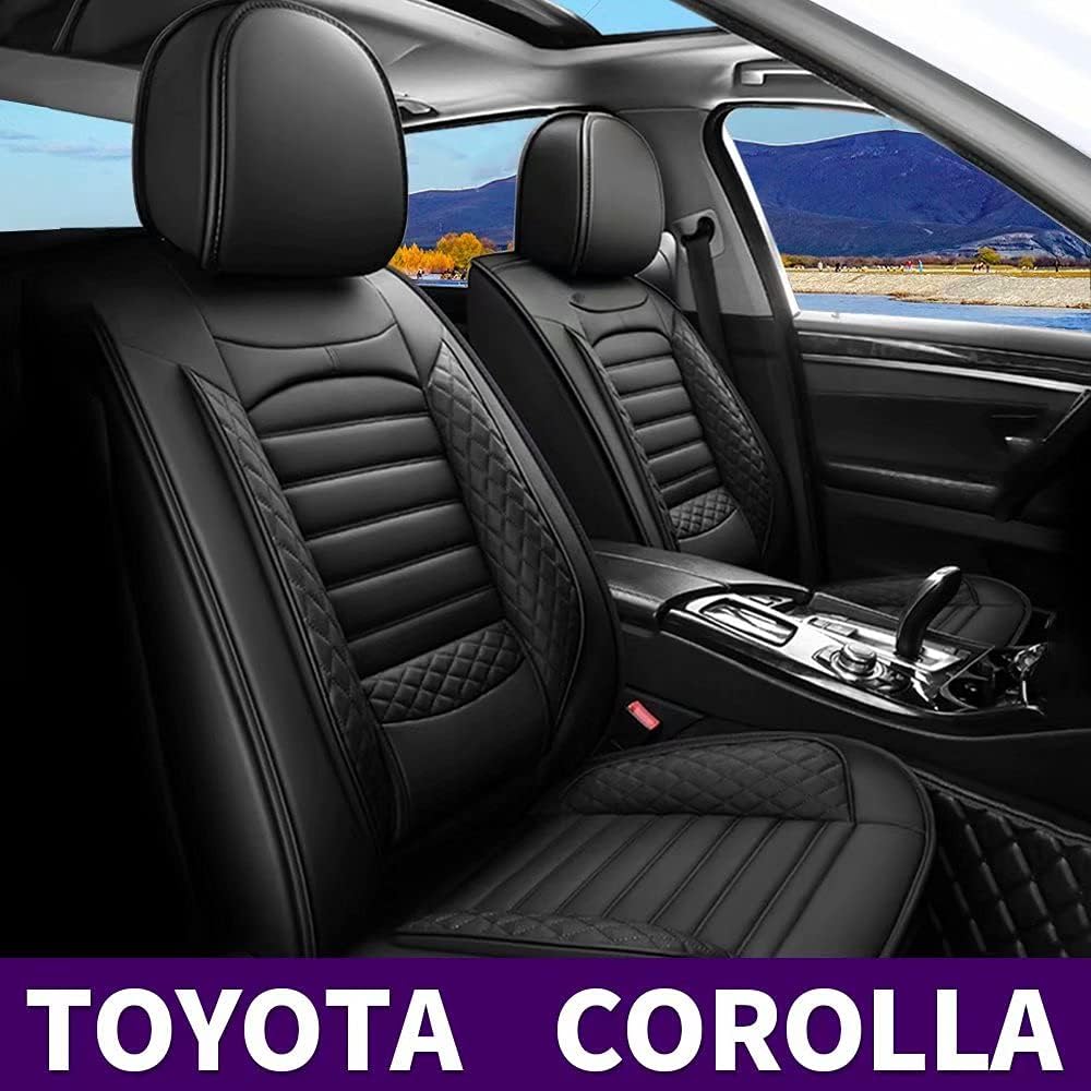 Black Faux Leather Car Seat Covers Full Set 5 Seats Waterproof N9414