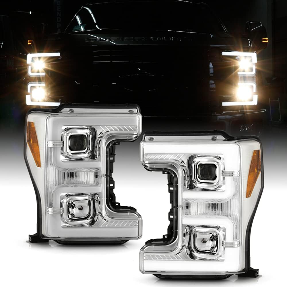 Chrome Dual LED Tube Projector Headlights Set Left+Right U1748
