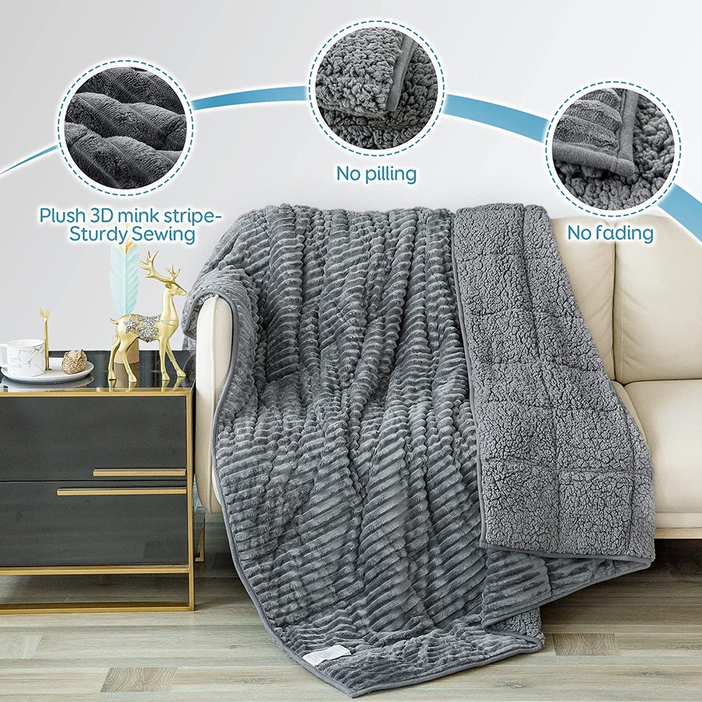 Gray Sherpa Fleece Weighted Blanket Queen Size 15lbs 60"x80" H449