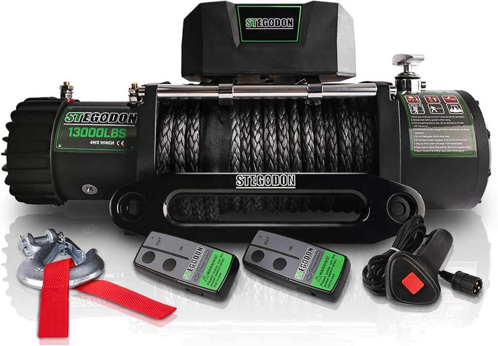 13000 lb. Load Capacity 12V Synthetic Rope Electric Winch with Hawse Fairlead E971